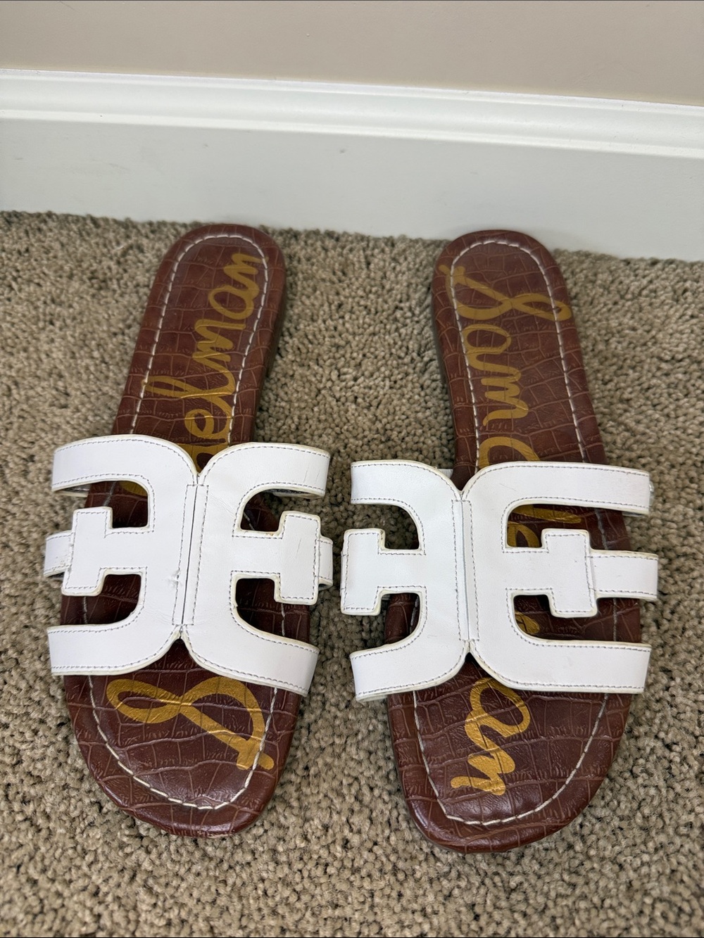 Sam Edelman | White Leather "E" Cutout Slide Sandals | Size 8.5